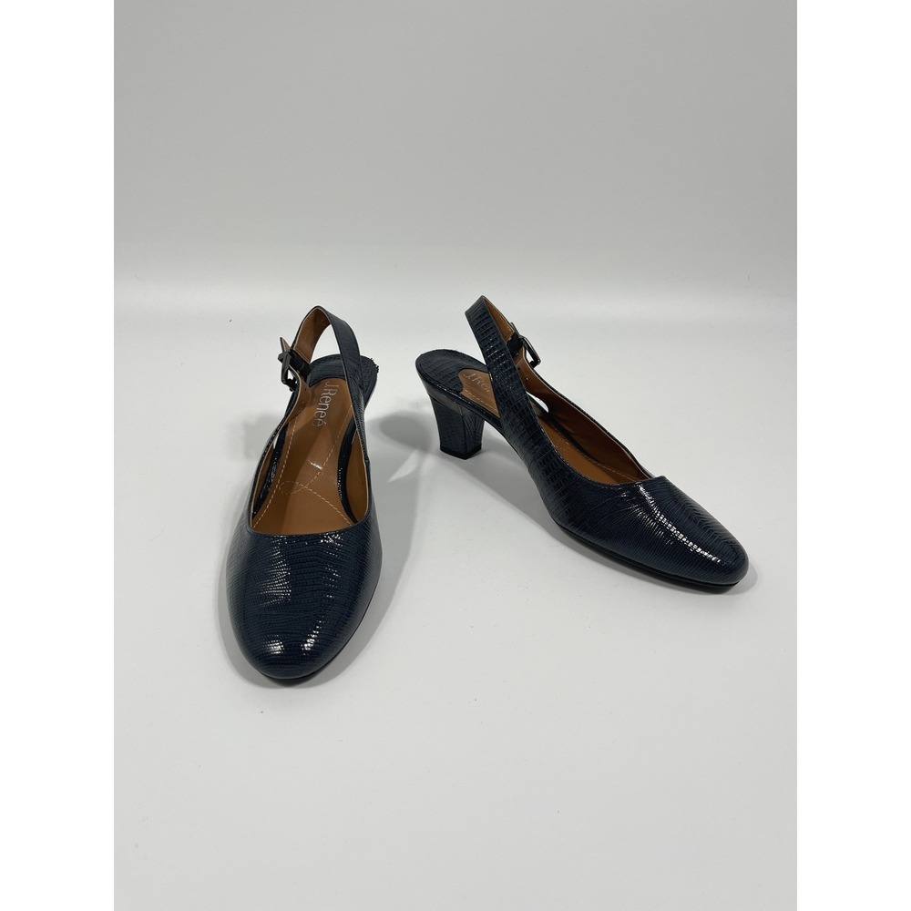 Women Faux Snakeskin Slingback Kitten Heels 9.5 Blue Chic Old Money Quiet Luxury